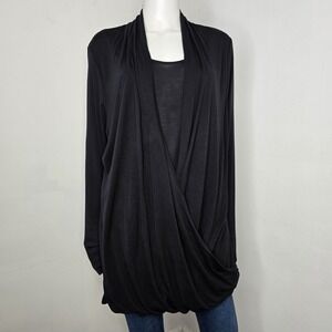 CAbi Blouse Top Fickle Tee Cross Wrap Front Black Long Sleeve Size XL #3325 NWT